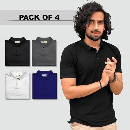 Poly Matte Assorted Solid Half Sleeves Mens Polo T-Shirt Pack Of 4